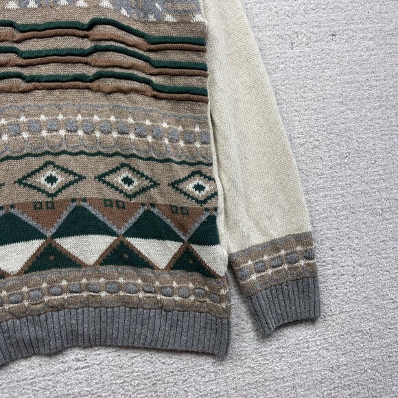 VTG Sunday's Men S Sweater Off-White / Green 3D Knit Wool Blend Canada Made - Picture 4 of 15